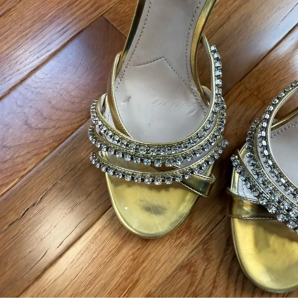 Pre-owned Miu Miu Gold Crystal Embellished Heels 38.5 - Picture 6 of 13